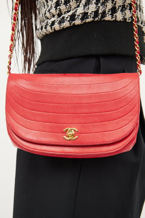 Chanel Red Half Moon Chain Shoulder Bag