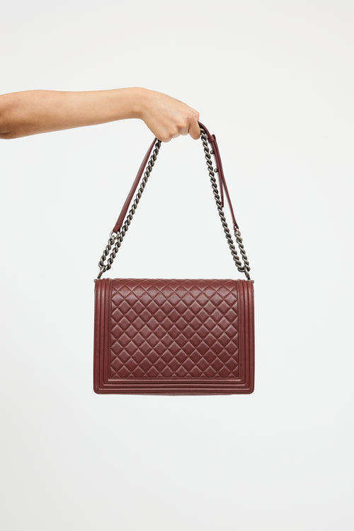 Chanel 2014 Burgundy Leather Quilted Boy Bag