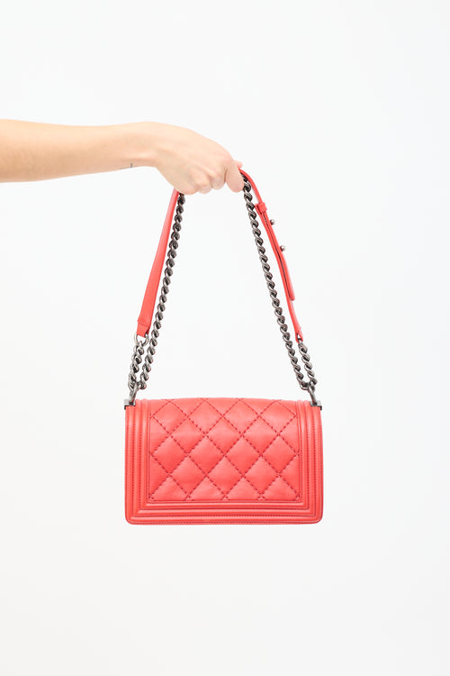 Chanel 2013 Red Leather Medium Boy Bag