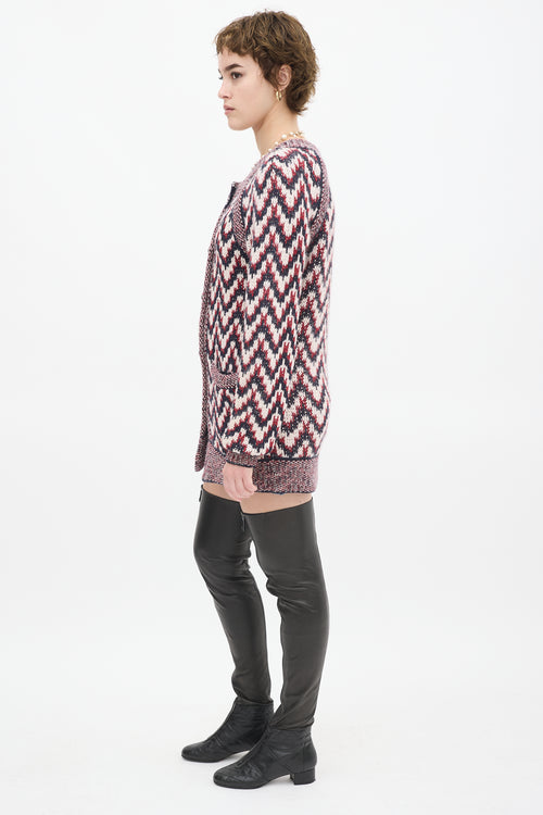 Chanel Red 
Multicolour Wool Chevron Cardigan