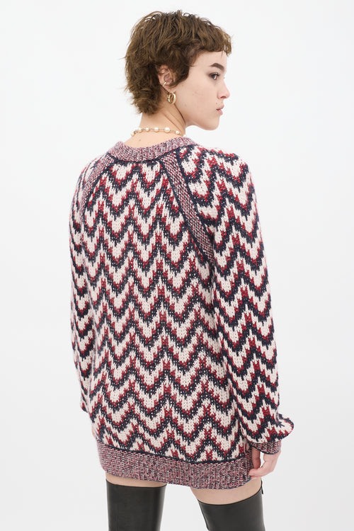 Chanel Red 
Multicolour Wool Chevron Cardigan