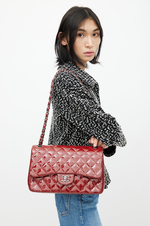 Chanel Red Patent Jumbo Double Flap Shoulder Bag