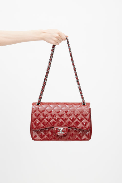 Chanel Red Patent Jumbo Double Flap Shoulder Bag