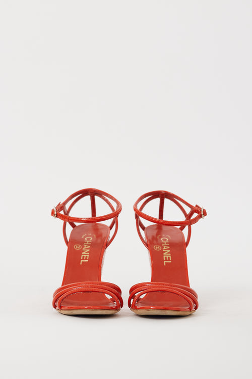 Chanel Red Patent Leather Quilted Wedge Sandal