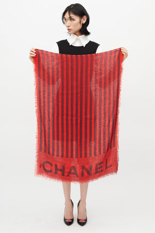 Chanel Winter 2018 Red Cashmere Stripe Scarf