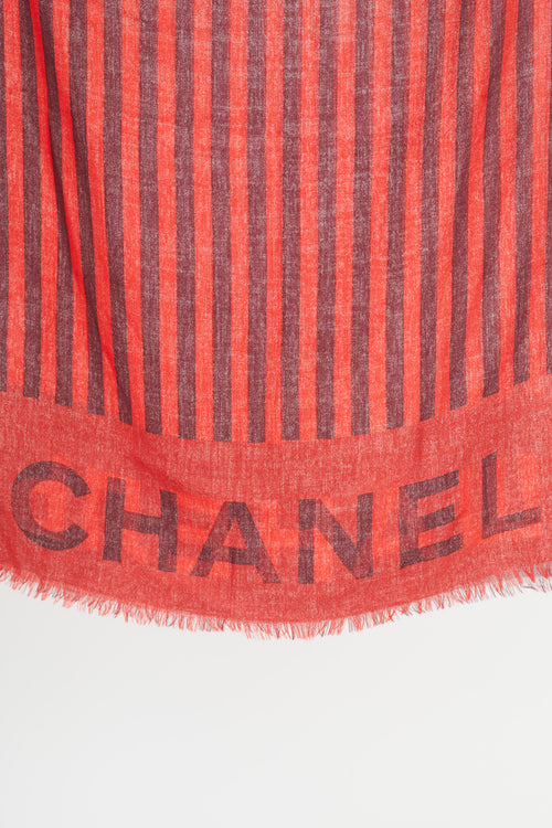 Chanel Winter 2018 Red Cashmere Stripe Scarf