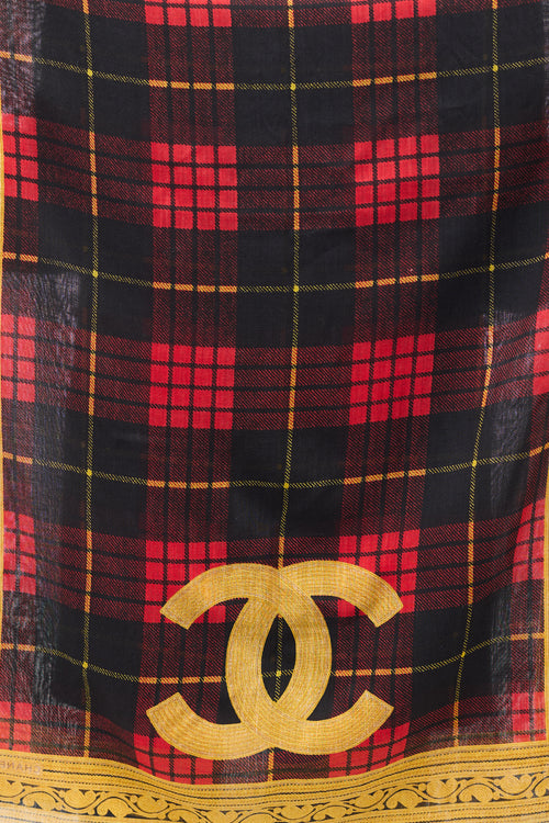 Chanel Red 
Yellow Plaid CC Scarf