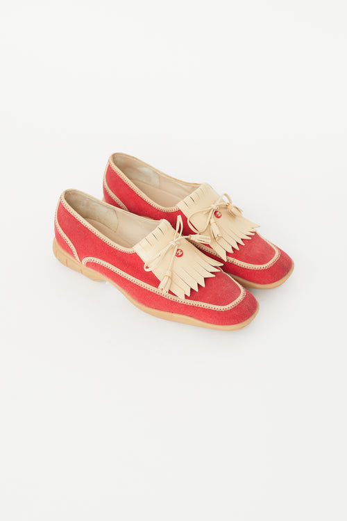 Chanel Vintage Red 
Beige Fringe Loafer