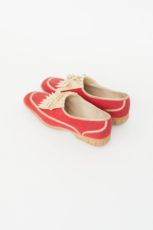 Chanel Vintage Red 
Beige Fringe Loafer