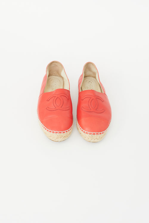 Chanel Red Leather CC Espadrille