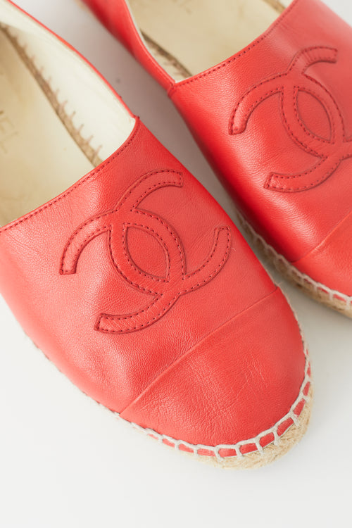 Chanel Red Leather CC Espadrille