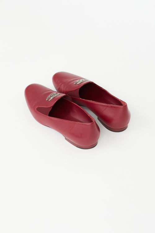 Chanel Red Leather Logo Loafer