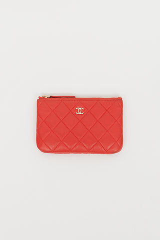 Chanel 2016 Red Quilted Leather Zip Pouch