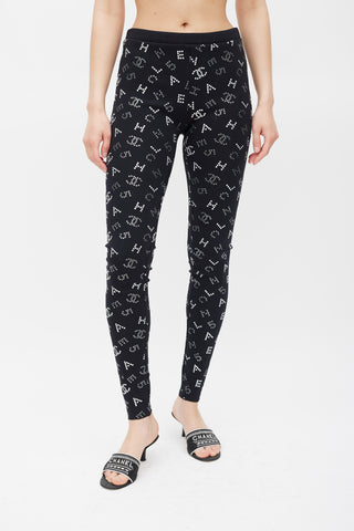 Chanel Resort 2020 Black 
White CC Monogram Legging