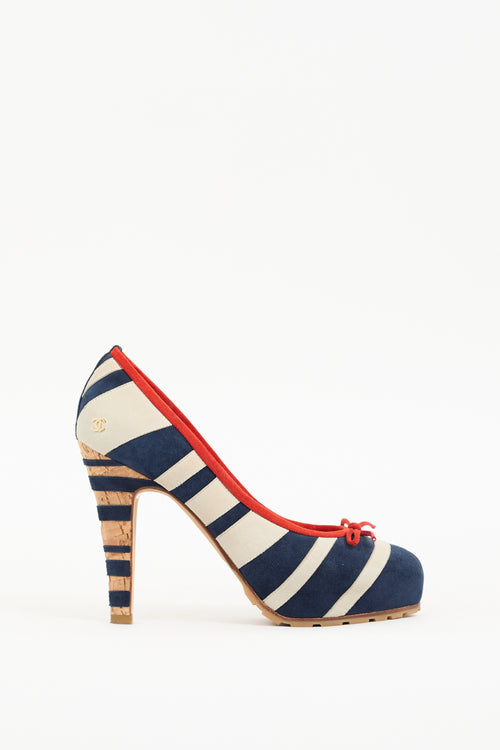 Chanel Resort 2008 Navy 
White Suede Stripe Pump