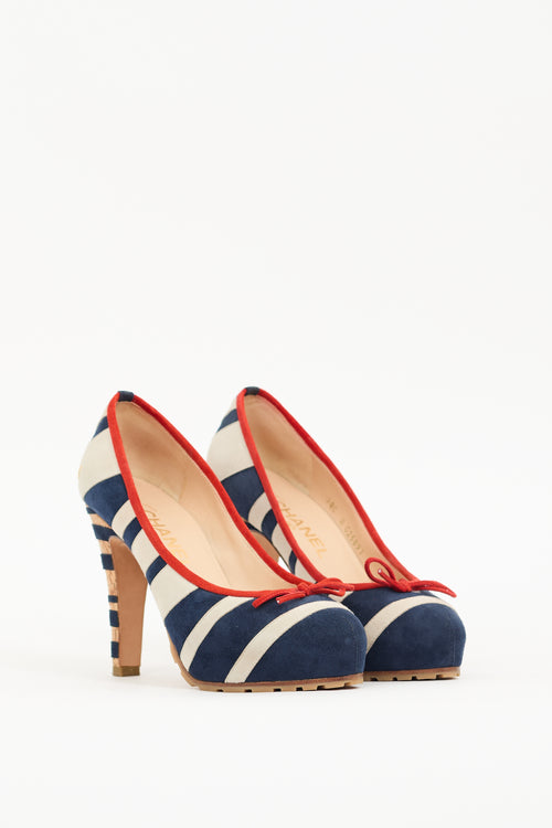 Chanel Resort 2008 Navy 
White Suede Stripe Pump