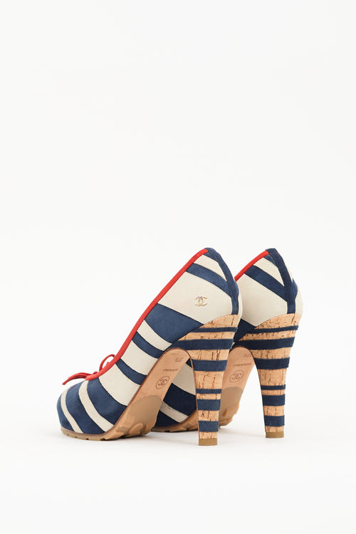 Chanel Resort 2008 Navy 
White Suede Stripe Pump