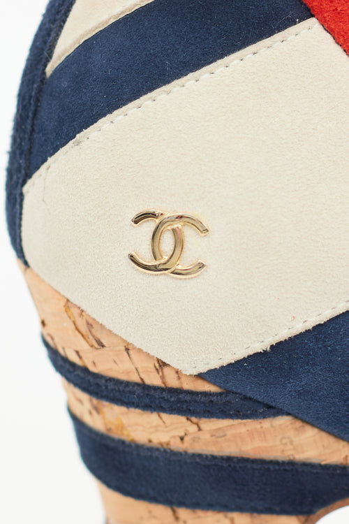 Chanel Resort 2008 Navy 
White Suede Stripe Pump