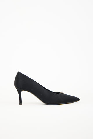 Chanel Black Satin CC Camellia  Pump