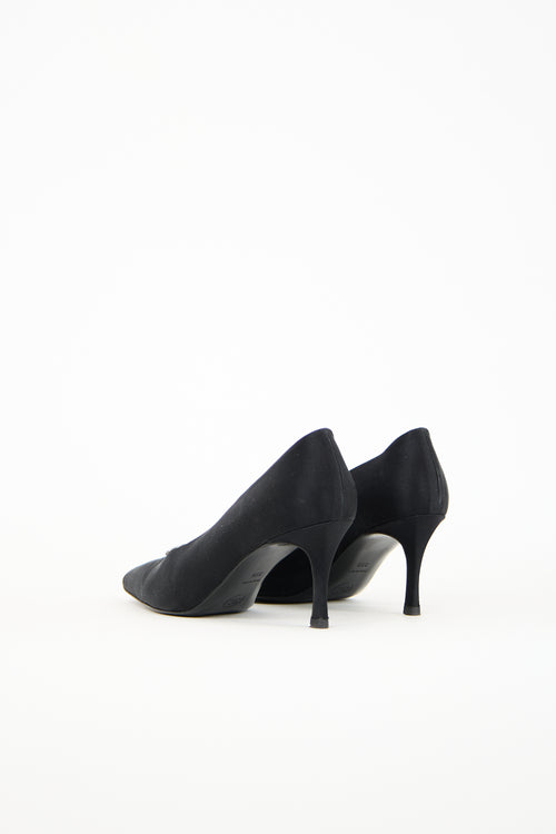 Chanel Black Satin CC Camellia  Pump