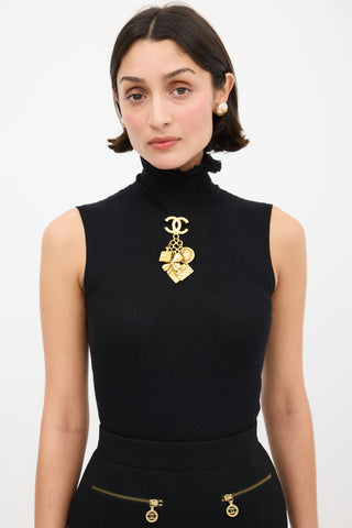 Chanel S/S 1996 Gold Multi Logo Charm Brooch