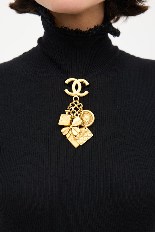 Chanel S/S 1996 Gold Multi Logo Charm Brooch