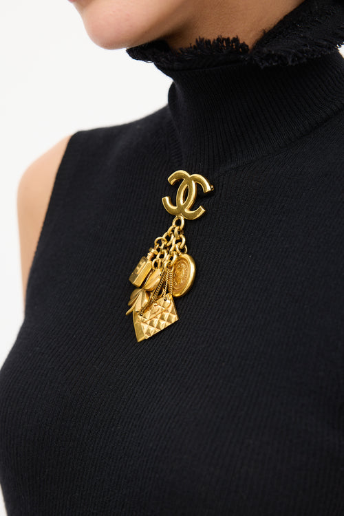 Chanel S/S 1996 Gold Multi Logo Charm Brooch