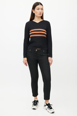 Chanel SS 1999 Black 
Orange Knit Striped Top