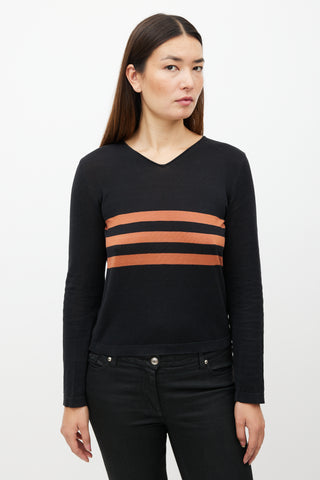 Chanel SS 1999 Black 
Orange Knit Striped Top