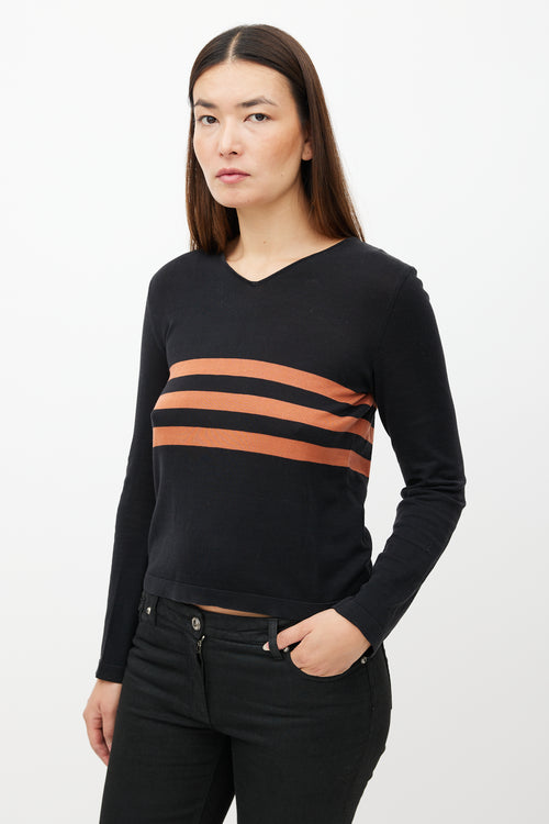 Chanel SS 1999 Black 
Orange Knit Striped Top