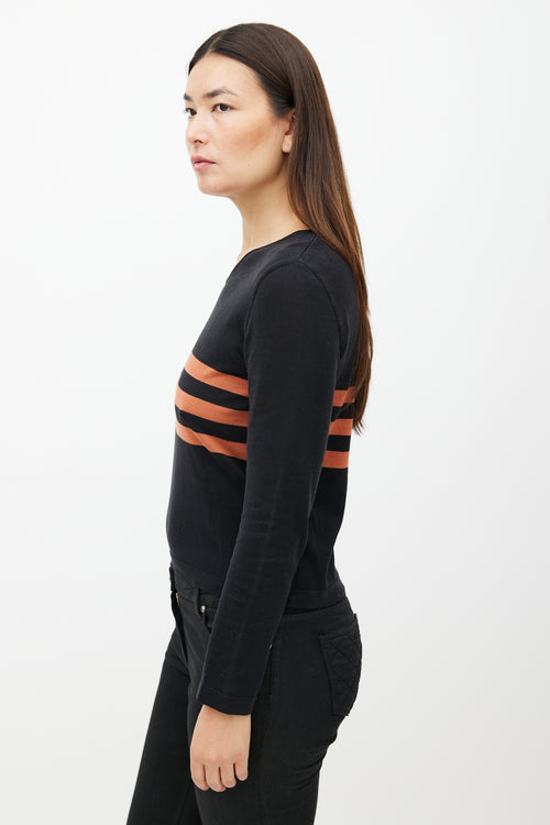 Chanel SS 1999 Black 
Orange Knit Striped Top