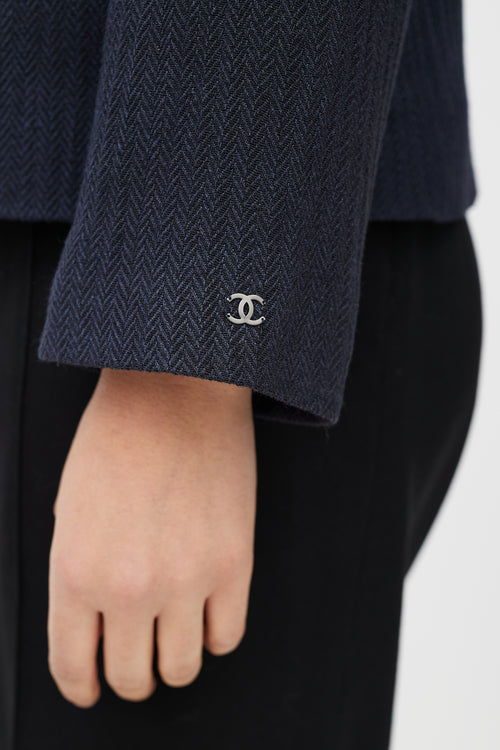 Chanel SS 1999 Navy Linen Herringbone Jacket