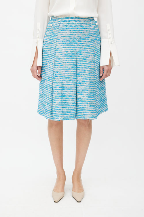 Chanel SS 2001 Blue 
White Metallic Tweed Skirt