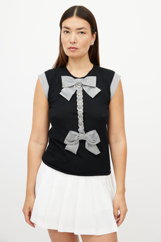 Chanel SS 2007 Black 
White Cashmere Bow Top