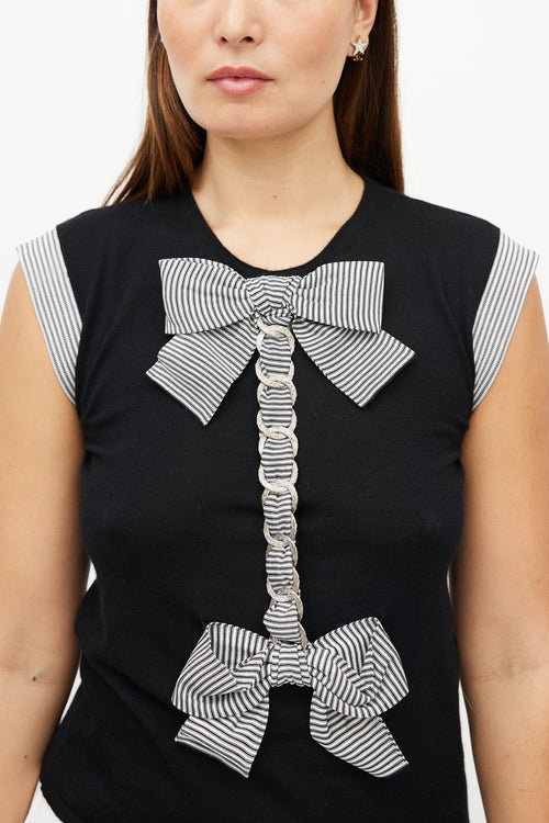 Chanel SS 2007 Black 
White Cashmere Bow Top