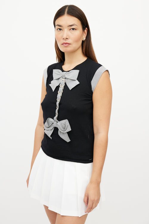 Chanel SS 2007 Black 
White Cashmere Bow Top