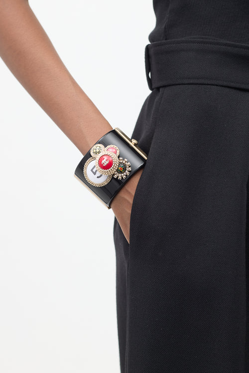 Chanel SS 2008 Black 
Multi Embellished Cuff Bracelet