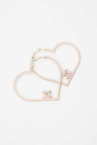 Chanel SS 2008 Gold 
Pink CC Heart Jumbo Hoop Earring