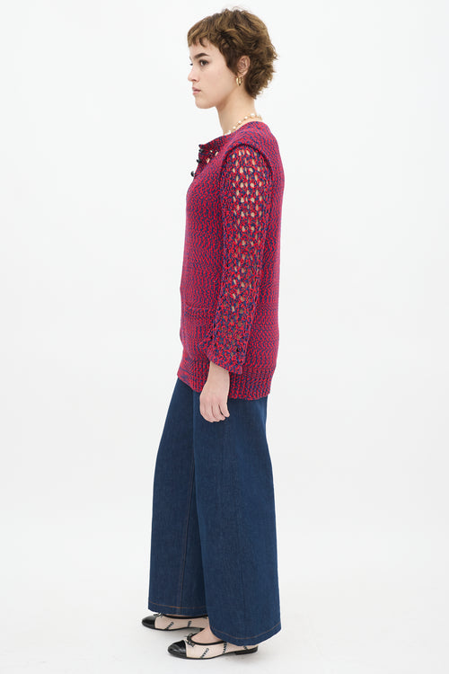 Chanel SS 2014 Red 
Navy Cotton Knit Two Pocket Sweater