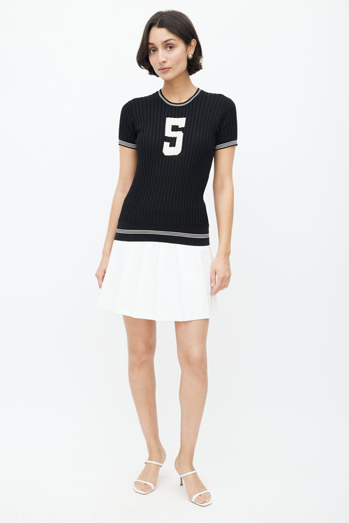 Chanel SS 2019 Black 
White Ribbed Knit Collegiate Top