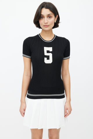 Chanel SS 2019 Black 
White Ribbed Knit Collegiate Top