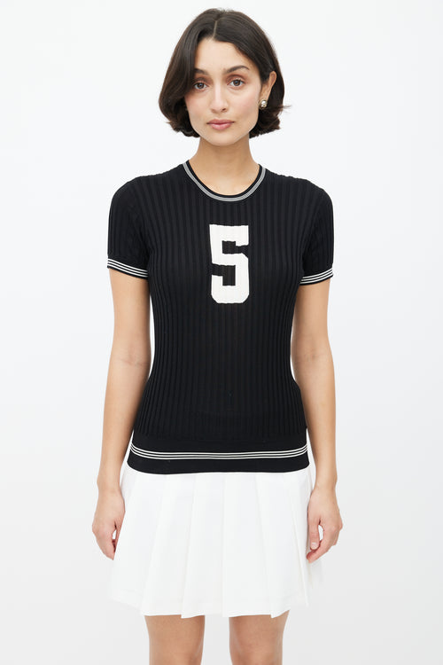 Chanel SS 2019 Black 
White Ribbed Knit Collegiate Top