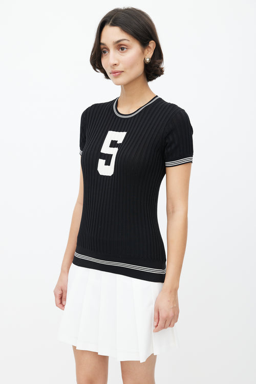 Chanel SS 2019 Black 
White Ribbed Knit Collegiate Top