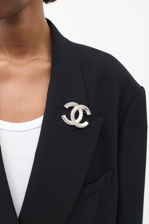 Chanel SS 2019 Silver 
Crystal Embellished CC Brooch