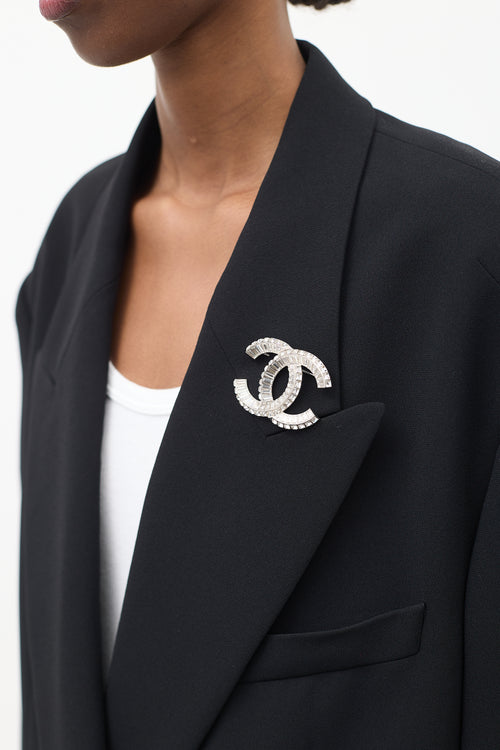 Chanel SS 2019 Silver 
Crystal Embellished CC Brooch