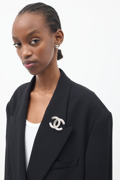 Chanel SS 2019 Silver 
Crystal Embellished CC Brooch