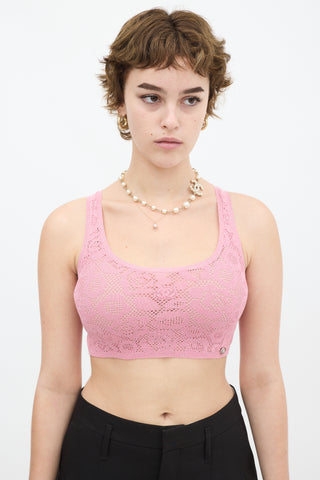 Chanel SS 2022 Pink Camellia Knit Sparkly Crop Top