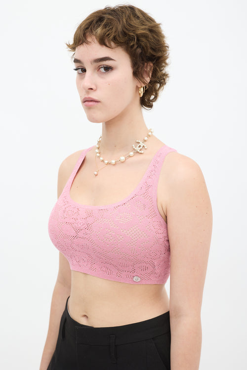 Chanel SS 2022 Pink Camellia Knit Sparkly Crop Top