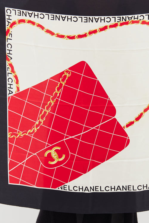 Chanel Red 
Black 2.55 Bag Print Scarf