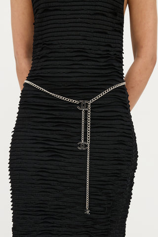 Chanel FW 2020 Silver 
Black Logo Chain Belt